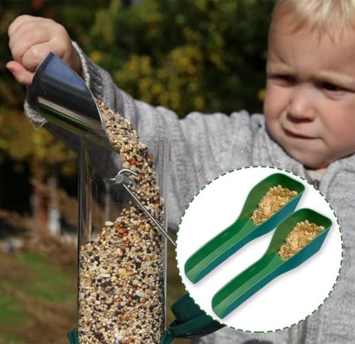 Small Bird Seed Feeder Scoop, Prevent Spill Mini Seed Funnel Dispenser for Tiny Birds, Finches, Chickadees & Small Animals, Fits Round Tube Feeders, Plastic, 2Pcs (Green) - color: Green