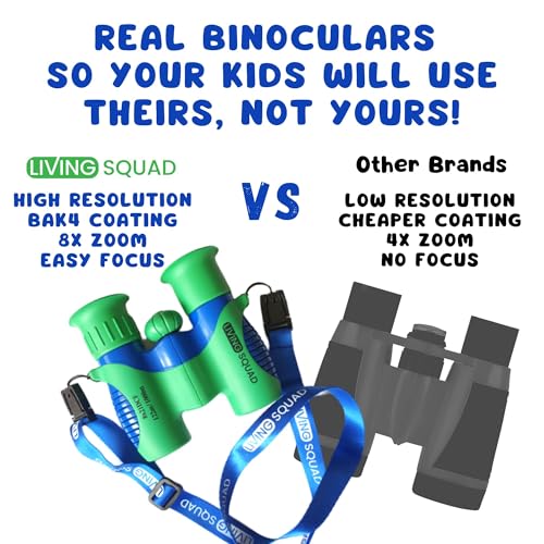 Kids Blue Binoculars 8x21 - Kids Age 3-12, Shock Proof Compact Binoculars Set with High Resolution Optics Toys for Bird Watching, Stargazing, Hunting, Hiking, with Case, Neck Strap | bird watching, camping, stargazing, hunting, hiking, includes carry case