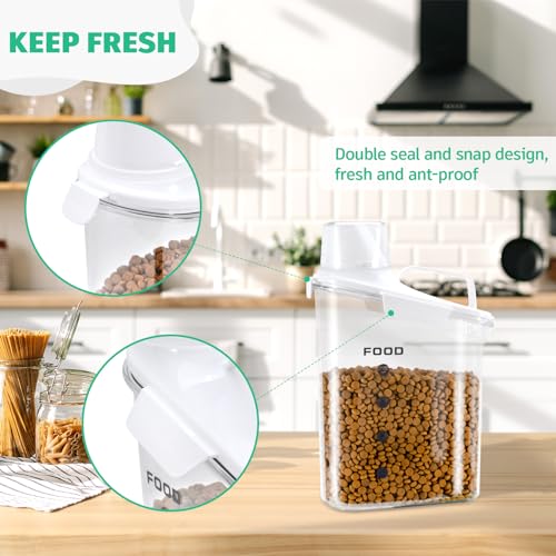 Dog Food Container, 3-5 Lb Dog Food Storage Containers with Airtight,Thicken the Lid, Large Pour Spout Cat Food Container with Measuring Cups,Portable Travel PetFood Storage Container (White) - color: White-narrow spout