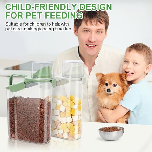 TBMax Rice Container Cereal Storage Container 2 Pack, Kitchen Pantry Dry Food Storage Holder with Easy-Pouring Spout & Handy Cup, Small Pet Dog Cat Food Dispenser for Daily Feeding - color: Beige&Green 3.2+3.2Qt