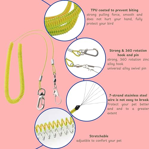 Pigeon Diaper Harness and Bird Leash Set, Birds Diapers for Pigeons and Stretch Leash Pigeon Harnesses, Diapers for Cockatiel Parrot Parakeet, Macaw Harness and Leashes, Pants (M-Yellow)