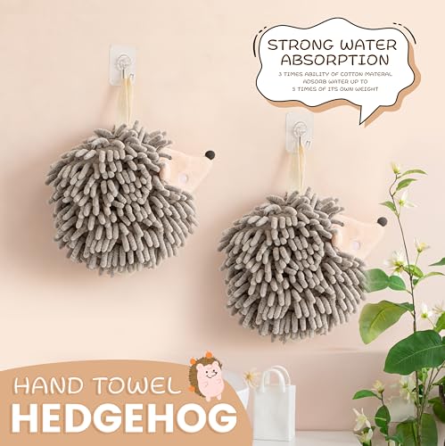 Hedgehog Shape Hanging Ring Hand Towels, 2-Pack, Pink, Chenille Super Absorbent Quick-Dry Towels, Household Cleaning Cloths for Bathroom and Kitchen - color: Hedgehog(pink)