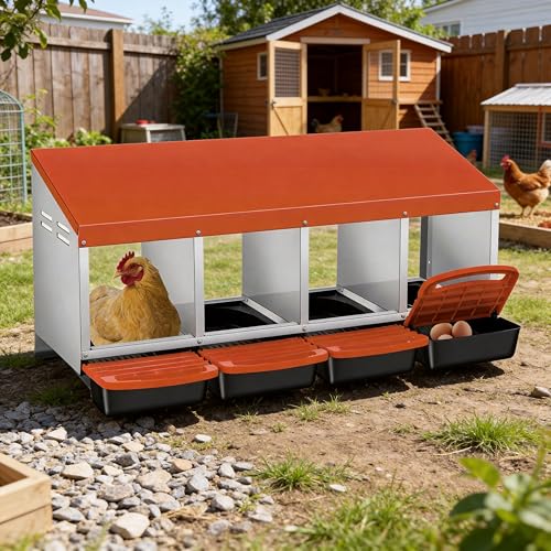 4 Holes Chicken Nesting Boxes for Laying Eggs, Wall-Mounted & Floorstanding Nesting Boxes for Chickens Ducks Geese, for Farm Backyard Chicken Coops, Orange - color: Orange, size: 4 Holes