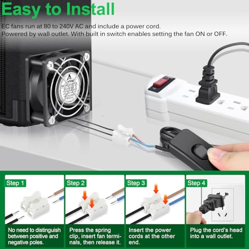 GDSTIME 60mm x 25mm EC Axial Cooling Fan, 110V 120V AC, Dual Ball Bearing | 60x60x25mm, 80-240V Wide, ON/OFF Switch, Brushless Motor, High Efficiency, for Stereo Amp, Fridge Circulation, DIY Projects - size: 60x25mm