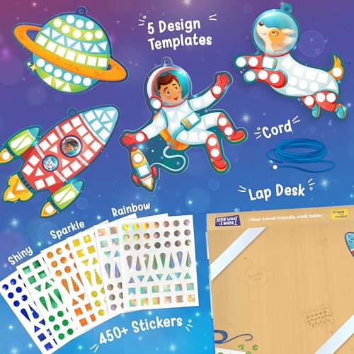 Imagimake Mirror Mosaic - Space, 5 Templates, 450+ Stickers | Mess-Free Craft Activity, Screen-Free Creative Art Kit for Kids, Birthday Gift for Boys & Girls Ages 3,4,5,6,7 Years Old - style: 3. Space