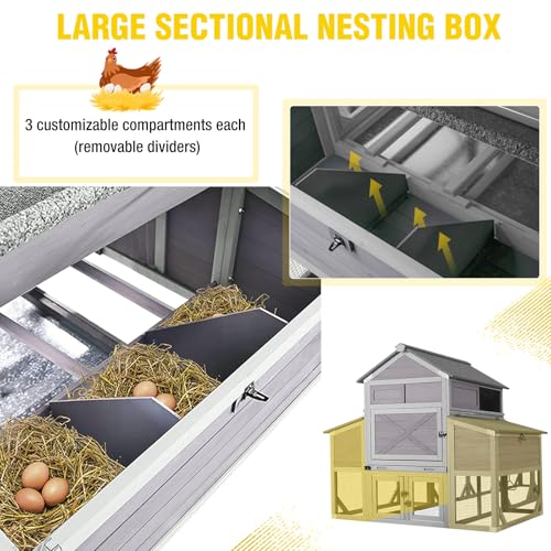 Aivituvin Extra Large Chicken Coop with Run for 6-10 Chickens | Outdoor Reinforced Wooden Hen House with 6 Nesting Boxes, Easy Clean Pull-Out Tray, Waterproof Asphalt Roof - Grey, 118"L - size: 118.0"L x 56.7"W x 49.5"H