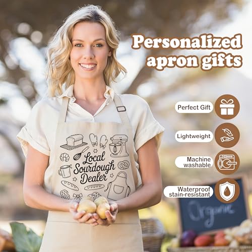Local Sourdough Dealer Apron for Women with Deep Pockets - Funny Bakers Apron, Unique Sourdough Gifts for Women & Bread Bakers, Adjustable Kitchen Apron for Mom, Mother’s Day Baking Gift - B24 - color: Local Sourdough Dealer 1
