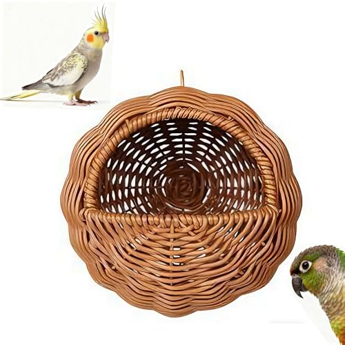 Rattan Bird Nest for Cage - Chewproof Steel Frame Hanging Breeding House | Washable Warm Sleep Hut for Cockatiels, Budgerigars, Lovebirds, Finches & Canaries (G-Type-) - color: G-type-