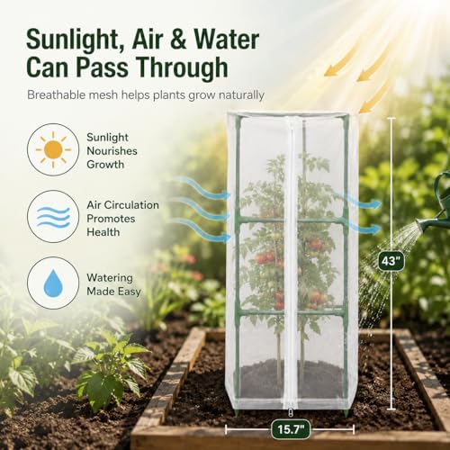 Halatool Garden Tomato Plant Cover Netting, Fits 40–50" Square Tomato Cages | Garden Bird Netting with Zipper & Drawstring, Insect Barrier, Plant Covers from Insects Animals, 4 Pack, 43"×15.7" - color: 4 Pack, size: 43 inch