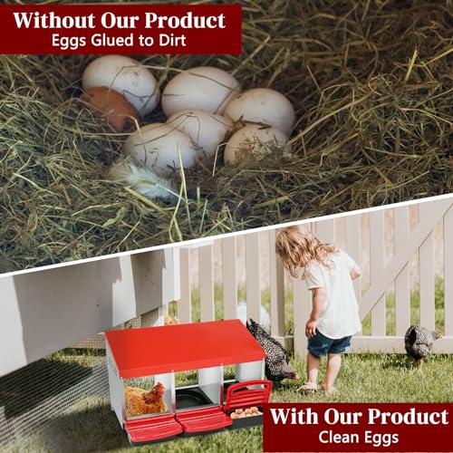 Outvita 3-Compartment Chicken Nesting Boxes with Roll-Away Eggs, Red | Swing Perch and Egg-Laying Box Design Support Chicken Coop Use and Poultry Nesting - color: Red, size: 31.9"L x 20.5"W x 18.5"H