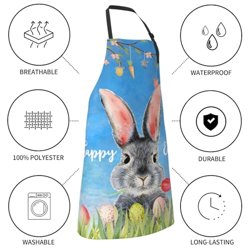 Happy Easter Welcome Rabbit Egg Tree Spring Floral Tulip Farmhouse Funny Bbq Adjustable Apron For Women Men Birthday Gifts Grilling Cooking Master Chef Bib 2 Pockets