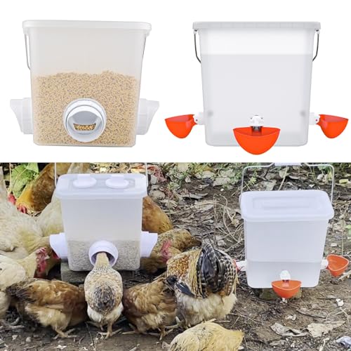 Large Automatic Chicken Feeder and Waterer Set Hanging Chicken Water Feeder Poultry Feed Bucket - color: Frosted