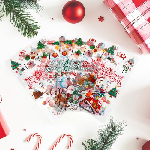 Yicelerate 200PCS Christmas Cellophane Bags - Clear Plastic Candy Cookie Treat Bags With Ties for Xmas Holiday Party Favors Supplies - Bulk Bakery Goodie Gift Bag - color: Christmas, size: 1 Count (Pack of 200)