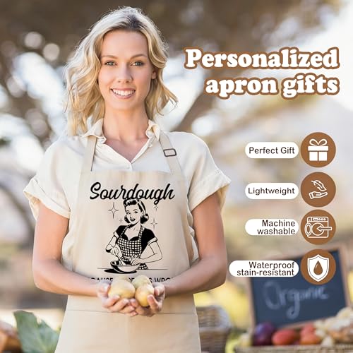 Sourdough Apron for Women with Deep Pockets - Funny Bakers Apron, Unique Sourdough Gifts for Women & Bread Bakers, Adjustable Kitchen Apron for Mom, Mother’s Day Baking Gift - B20 - color: Sourdough Because Murder is Wrong 1