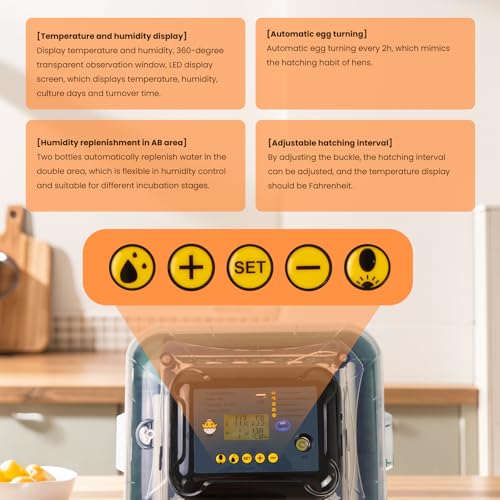 24 Egg Incubator for Hatching Eggs, 360° View Poultry Incubator, Automatic Egg Turning, Temperature & Humidity Display, Auto Water Refilling System, Egg Candler, Multifunctional Egg Tray for Chicken