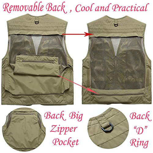 Flygo Men's Casual Lightweight Outdoor Fishing Work Safari Travel Photo Cargo Vest Jacket Multi Pockets - color: Black, size: Medium