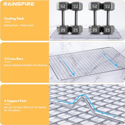 Oven-Safe Dishwasher-Safe 100% 304 Stainless Steel Cooling Rack 10" x 15" Heavy Duty Tight-Wire Set of 2 Fits Jelly Roll Pan Half Sheet Pan - size: 10"x15"