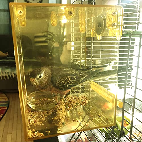 PINVNBY Yellow Acrylic Parrot Bath Box,Bird No-Leakage Bathtub for Cage Hanging Tube Shower Box Cage Accessory with Water Injector and Balls Toys for Small Pet Birds Canary Budgies Lovebirds(6 Pcs)