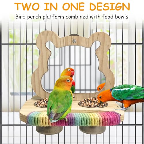 Tfwadmx Bird Parrot Wooden Feeding Cups Small Bird Feeding Dish Cups Stainless Steel Birds Bowls Food Water Bowls with Food Holder for Finches Cockatiel Lovebirds