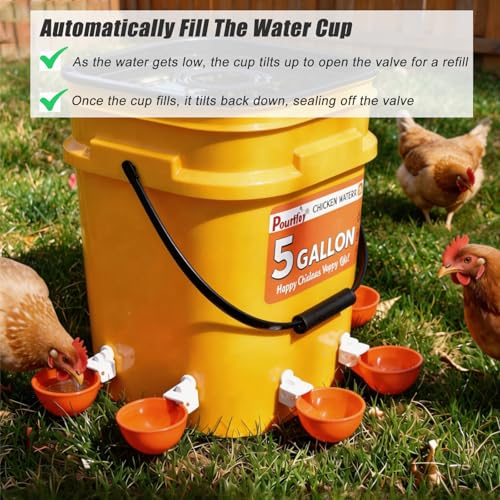 5 Gallon/44 Lbs Automatic Chicken Feeder & Waterer Set with Buckets, No Waste Feeder Port & Waterer Cup, Rain Proof Poultry Feeders, Keeps Out Small Animals, Ideal for Duck, Chick & Turkey
