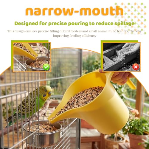 4 Pcs Bird Seed Scoop,Large Capacity Pet Food Scoop,Narrow Spout Design,Durable Material for Tube Feeders, Bird Feeders,Small Animal Cages for Bird Owners and Pet Lovers (Grey,Beige)