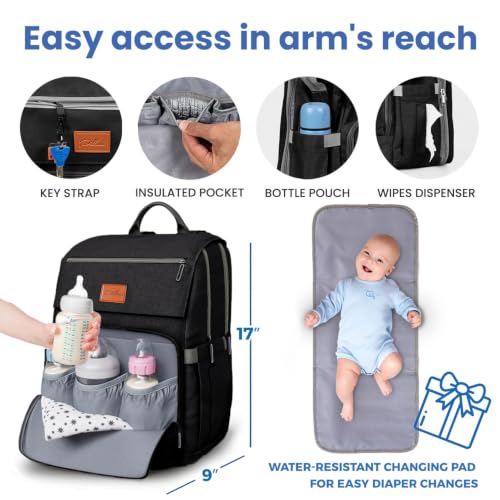 Baby Diaper Bag Backpack - Baby Bag for Girls & Boys, Large Waterproof Diaper Backpack - Baby Shower Gifts for Boys & Registry Must Haves - Travel Diaper Bags with Changing Pad - Newborn Stuff - color: B. Black, style: Classic