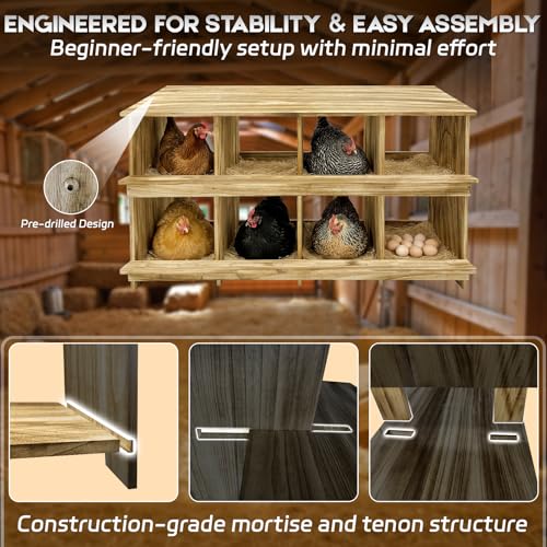 8 Holes Wood Nesting Boxes for Chickens, Gold Standard Two-Tier Chickens Nesting Box for Laying Eggs, Farmhouse Series Laying Boxes for Hens, Ducks and Birds - color: Wooden 8-Hole