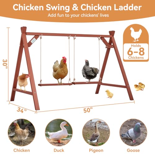 PETSFIT Wooden Chicken Perch with 2 Swings for 6-8 Chickens, Easy Assembly | Solid Fir Wood,Chicken Roosting Bars for Backyard Farms and Coops, Promotes Natural Perching, Easy to Clean - size: 50"L x 30"W x 34"H