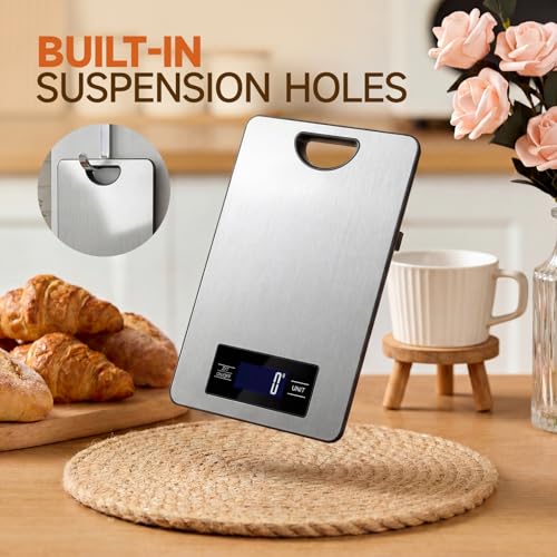 Food Scale, Digital Kitchen Scale with Hanging Loop, 11lb Baking Scale | 1g Accuracy, g/oz,etc.5 Unit Conversion, Tare Function, Fingerprint-Resistant Steel, Suitable for Cooking, Baking ,Meal Prep - color: Silver