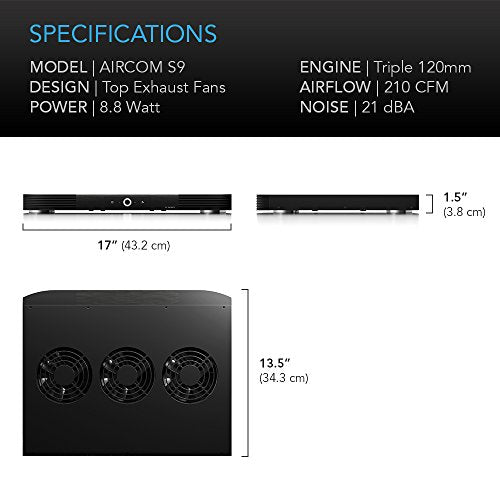 AC Infinity AIRCOM S9, Quiet Cooling Fan System 17" Top-Exhaust | Designed for Receivers, Amps, DVR, AV Cabinet Components - size: 17" Top-Exhaust, style: Speed Controller