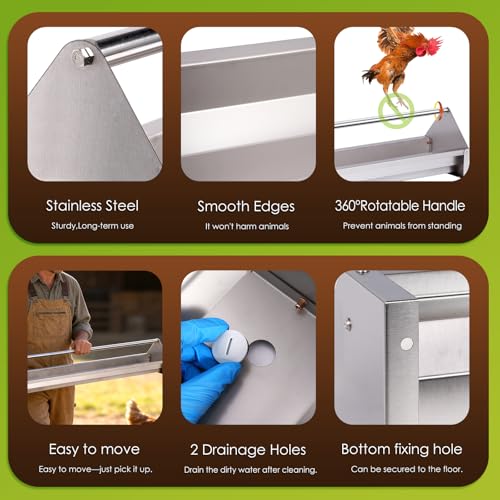 Chicken Feeding Trough 45" Chicken Feeder and Duck Feeder | Stainless Steel, Double Sided Poultry Chicken Feeder Trough, with Crossbar Large Capacity for Chicken Duck Goose Quail