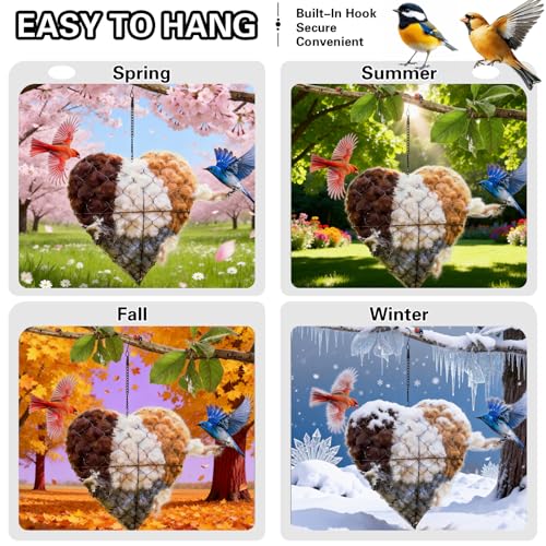 2026 Spring Handmade Fiber Bird Nesting Heart, Nesting Material Holder with Nesting Material, Wild Bird & Hummingbird Winter Shelter, Outdoor Birdhouse & Nest Box, Garden Gift for Bird Lovers