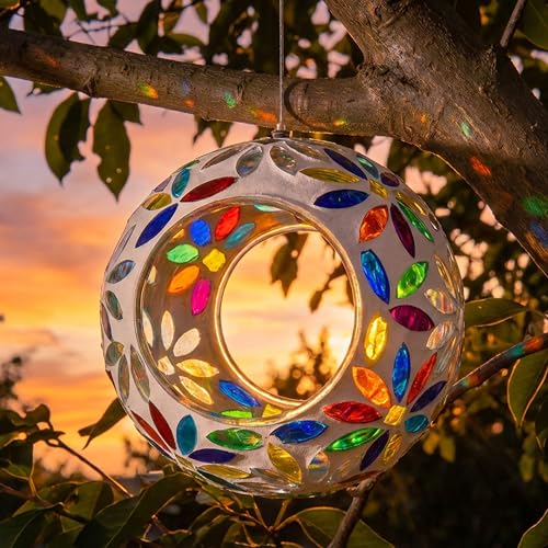 Sunnydaze Mosaic Glass Bird Feeder, Fly-Through, Rainbow Daisies | 6" Small Unique Hanging Bird Feeder for Outdoors, Drainage Hole, Weather-Resistant, Birdfeeder for Cardinals, Jays, & Finches - color: Rainbow Daisies Mosaic