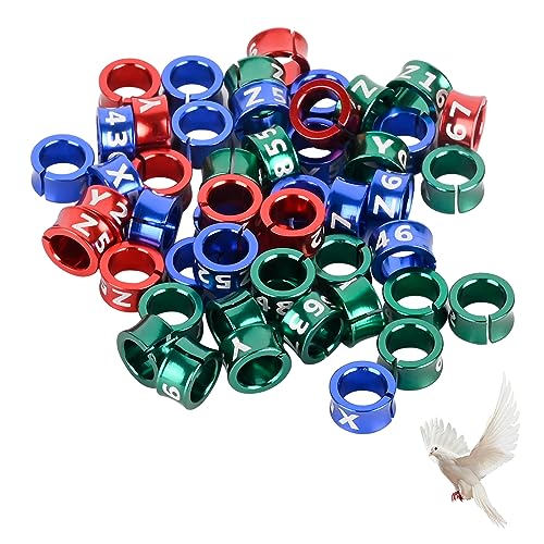 Aluminum Open Bird Rings - Split Leg Rings for Identifying Pigeons, Parrots, Doves - Mixed Colors, 50 PCS Per Pack - size: 4.7