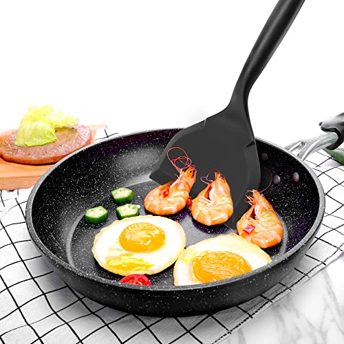 2 Pack Silicone Pancakes Spatula,Wide Pancakes Spatula Turner for Eggs Fish Pizza and Steak Shovel Omelette Spatulas for Nonstick Cookware,Heat Resistant Kitchen Flipper Spatulas for Cooking (Black) - color: Black