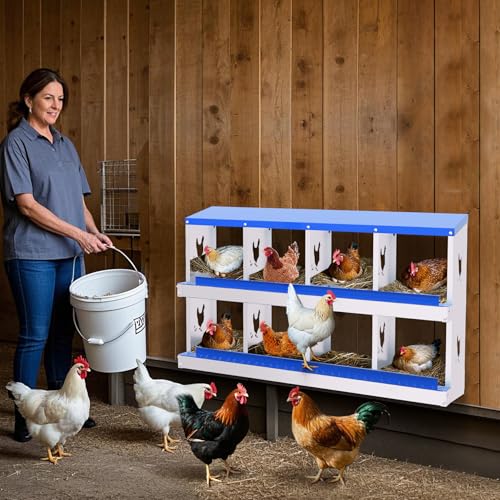 8 Compartment Galvanized Metal Chicken Nesting Box, Easy Install & Clean Roll Out Egg Laying Boxes for Backyard Chicken Coop, Anti-Rust Egg Protection Nest - color: Blue, size: 8 holes