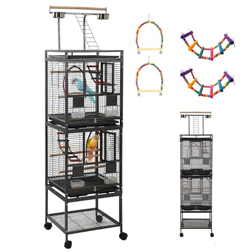 68" Double Bird Cage,Stackable Divided Parakeet Cage, Parrot Cages for Medium Birds with Bird cage Toys,Birdcage Seed Catcher,for Cockatiels Canaries Lovebirds Finches Budgies Small Parrots