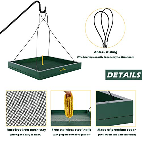 Bird Feeder Hanging Tray, Wooden Platform Hummingbird Feeder Hanging Tray Mesh Seed Platform for Garden Yard Outside Decoration Attracting Wild Birds (Green-2pk) - color: Green