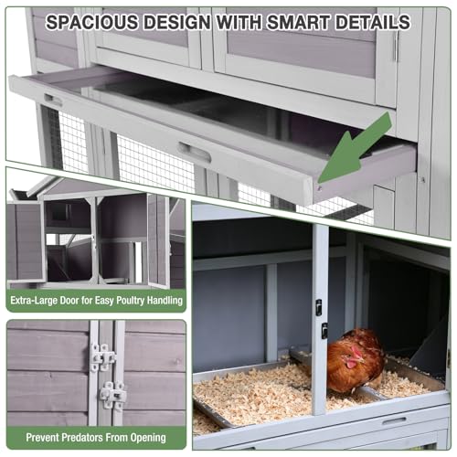 Gutinneen 75.7" Large Chicken Coop for 6-10 Chickens, Wooden Hen House with 2 Large Nesting Boxes, Elevated Sleeping Area, Waterproof Roof, Pull-Out Tray, Outdoor Poultry Cage with Run - size: 75.7"L x 65.7"W x 59.1"H