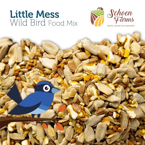 Schoen Farms Little Mess Wild Bird Food Mix – 10 lb Bag – No-Waste Seed Blend with Sunflower Hearts & Millet – Clean Backyard Feed for Finches, Jays & Cardinals