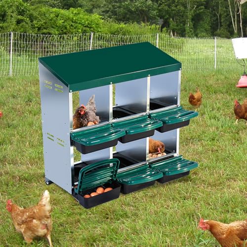 Chicken Nesting Box，Green 6 Hole Chicken Laying Box, Tray for Easy Egg Collection, Large Holes for Ventilation, Suitable for Chickens & Ducks - color: Green, size: 31.9"L x 20.5"W x 31.1"H