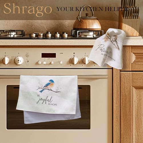 Blue Bird Sparrow Christian Kitchen Towels, Inspirational Bible Verse Dish Tea Towels for Kitchen, Bird Lovers Gifts Decorative Hand Towels for Bathroom Decor, 16x24 Inch Set of 2 - color: Branch Bird