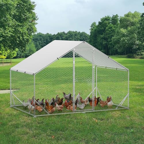 GarveeTech 6.5FT Walk in Chicken Coop Metal, Large Chicken Run with Triangular Brackets, Waterproof & Anti-UV Cover, Poultry Cage for Duck Goose Rabbit, Hen House for Yard Backyard Farm, 6.6' h - size: 9.8' x 6.5' x 6.5'