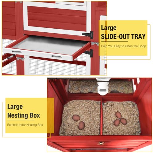 Aivituvin Mobile Chicken Coop with Wheels for 4-6 Chickens, Backyard Expandable Chicken House Duck Cage with Run, 2 Nesting Boxes, Easy Clean Pull-Out Tray, Leak-Resistant Asphalt Roof, 82.4"(Red) - color: Red, size: 82.4"L x 26.0"W x 44.0"H