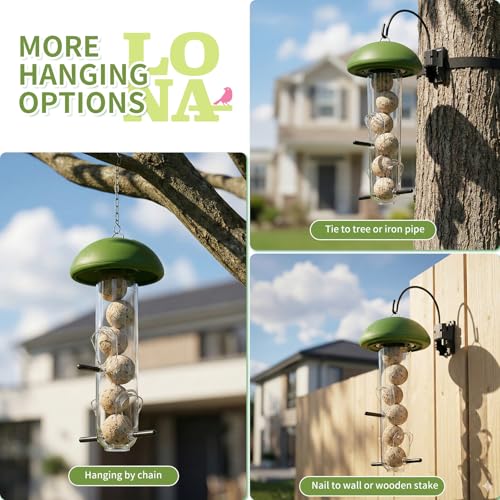 LONA Suet Ball Bird Feeder Outdoor Hanging Fat Ball Feeders with Versatile Mount Durable Weatherproof Washable Transparent Tube Wire Steel Metal Feeder for Wild Birds - style: Style3-Large Tube