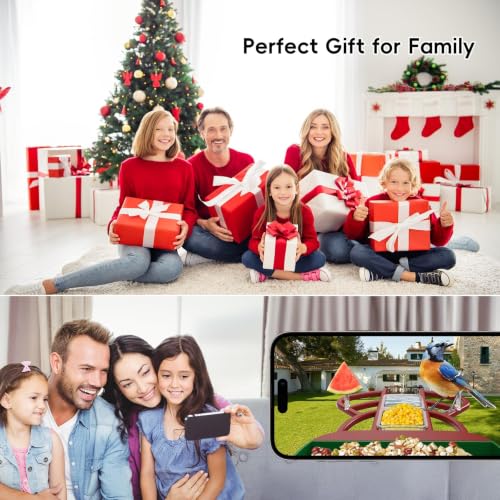 Smart Bird Feeder with Camera, Solar Panel & 5200mAh Battery, 4K HD Video, AI Identification, Instant Arrival Alerts & Alarm, IP65 Weatherproof, 32GB Card, 2L Capacity, for Bird Lover - color: Red Green