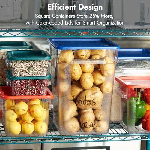 4 Pack Food Storage Container with Green Lid - NSF Commercial Grade in 4.0 Qt - Square, Clear, Polycarbonate - color: 4.0 Qt 4-Pack(Green Lids)
