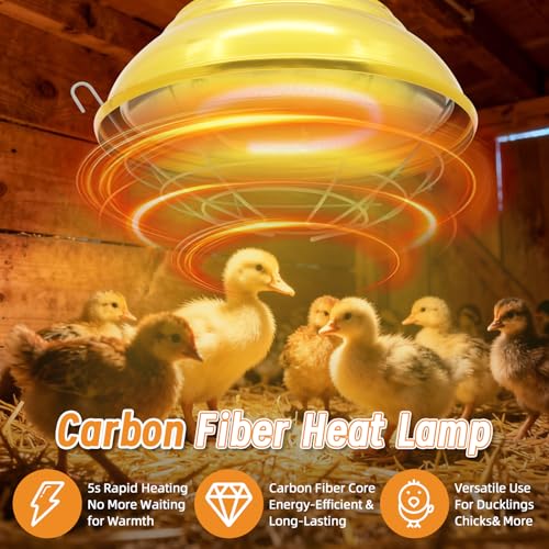 Chicken Heat Lamp 600W Carbon Fiber Tube Brooder Heater Lamp Hanging Chicken Heat Bulb Dual Temperature Adjustable (300/600W) for Chicks,Ducks,Dog Kennel,Cat House