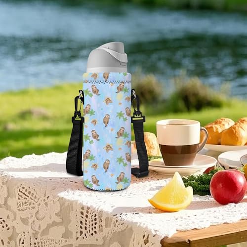 Neoprene 500ML/750ML/1000ML Water Bottle Bag Carrier, Portable Insulated Bottle Sling Holder Case Pouch with Adjustable Shoulder Strap for Men Women Walking Hiking Running - color: Cute Otters, size: 500ML