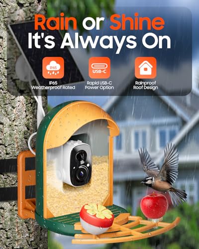 Bird Feeder with Camera, Smart Birdfeeder with Cam Solar Powered, 2K HD Video, AI Identification, Instant Arrival Alerts, IP66 Bird Bath & Feeder,Gift for BirdLover (with Stand, Dark Green) - color: Dark Green, style: With Stand